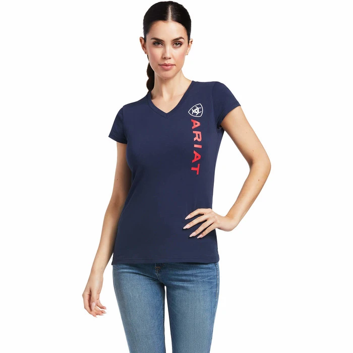 2022 Ariat Womens Vertical Logo Short Sleeve Top 10039227 - Navy 1 2022 Ariat Womens Vertical Logo Short Sleeve Top 10039227 - Navy