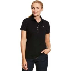 2023 Ariat Womens Prix 2.0 Short Sleeve Polo Top 10030467 - Black Colour Black