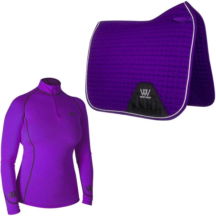 2022 Woof Wear Womens Performance Riding Shirt & Woof Wear Dressage Saddle Cloth Bundle - Ultra Violet Colour Ultra Violet 1 2022 Woof Wear Womens Performance Riding Shirt & Woof Wear Dressage Saddle Cloth Bundle - Ultra Violet Colour Ultra Violet