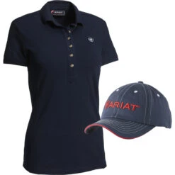 2023 Ariat Womens Prix 2.0 Short Sleeve Polo & Cap For £10 Bundle - Navy / Red