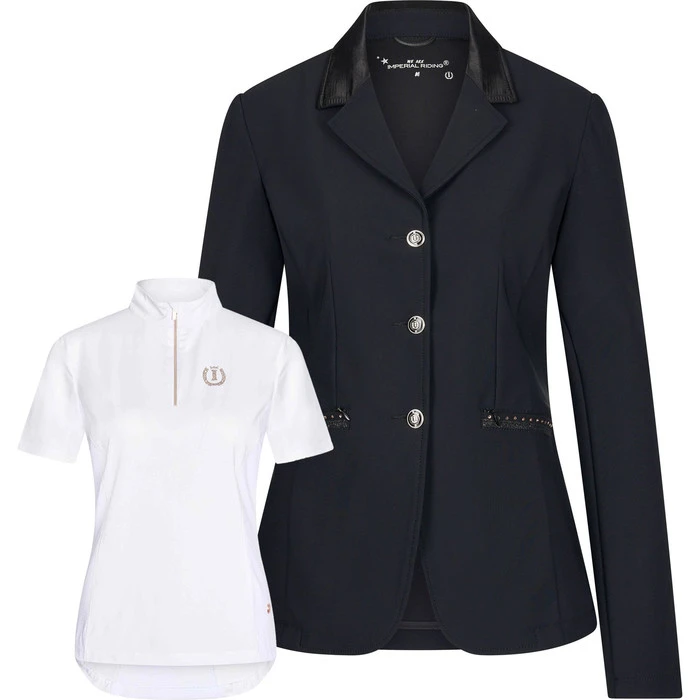 2023 Imperial Riding Womens Competition Blazer & Speedy Tech Top Rose Gold Bundle CBTT23 - Black / Rose Gold / White 1 2023 Imperial Riding Womens Competition Blazer & Speedy Tech Top Rose Gold Bundle CBTT23 - Black / Rose Gold / White