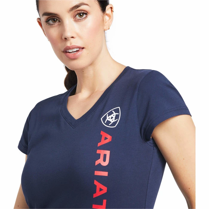 2022 Ariat Womens Vertical Logo Short Sleeve Top 10039227 - Navy 4 2022 Ariat Womens Vertical Logo Short Sleeve Top 10039227 - Navy - Image 4
