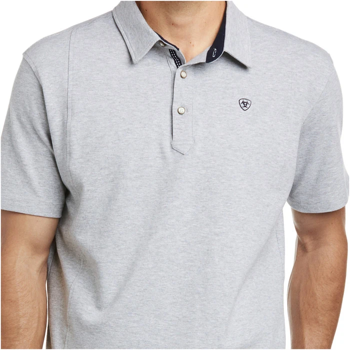 2023 Ariat Mens Medal Button Polo 10035392 - Heather Grey 2 2023 Ariat Mens Medal Button Polo 10035392 - Heather Grey - Image 2