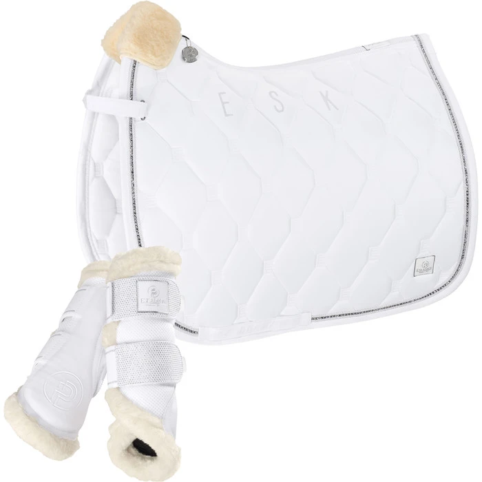 2023 Eskadron Glossy Crystal Saddle Cloth & Mesh Evo-Wool Tendon Boots Bundle 218131555131 - White 1 2023 Eskadron Glossy Crystal Saddle Cloth & Mesh Evo-Wool Tendon Boots Bundle 218131555131 - White