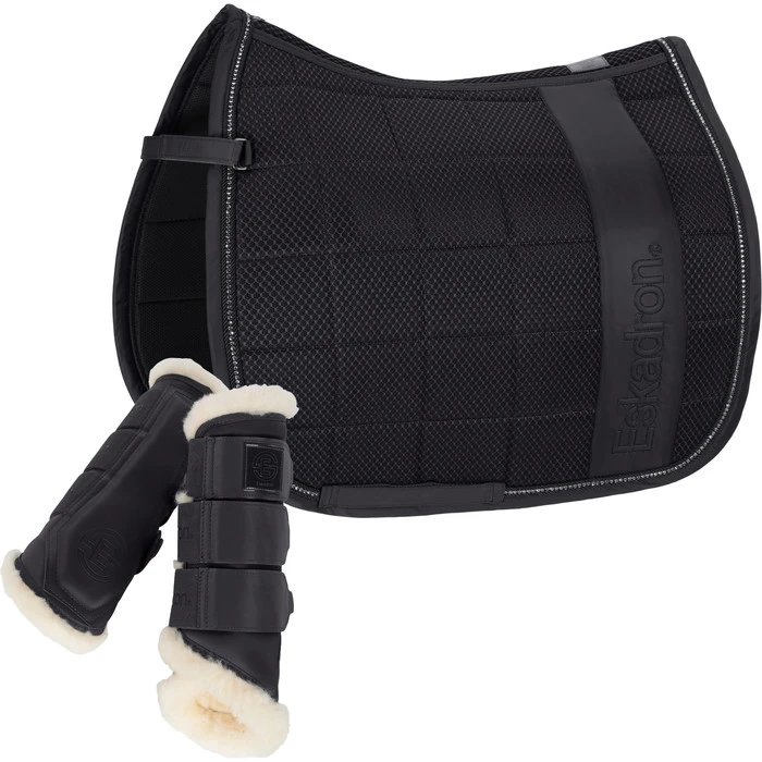 2023 Eskadron Big Square Crystal Mesh Saddle Pad & Softslate Evo-Wool Brushing Boots 212487555087 - Deep Grey 1 2023 Eskadron Big Square Crystal Mesh Saddle Pad & Softslate Evo-Wool Brushing Boots 212487555087 - Deep Grey