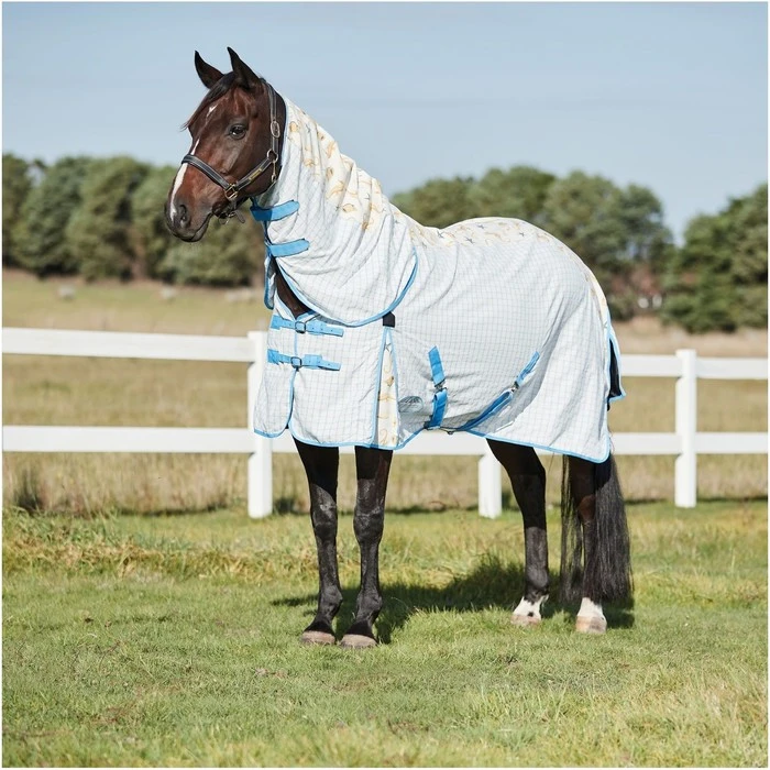 2023 Weatherbeeta Summer Sheet IV Lite Rug & Fly Mask SUPER DEAL WTRFM1 - Seahorse Print / Black / Turquoise 4 2023 Weatherbeeta Summer Sheet IV Lite Rug & Fly Mask SUPER DEAL WTRFM1 - Seahorse Print / Black / Turquoise - Image 4