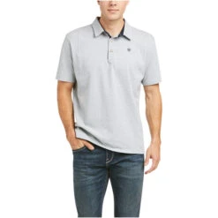 2023 Ariat Mens Medal Button Polo 10035392 - Heather Grey