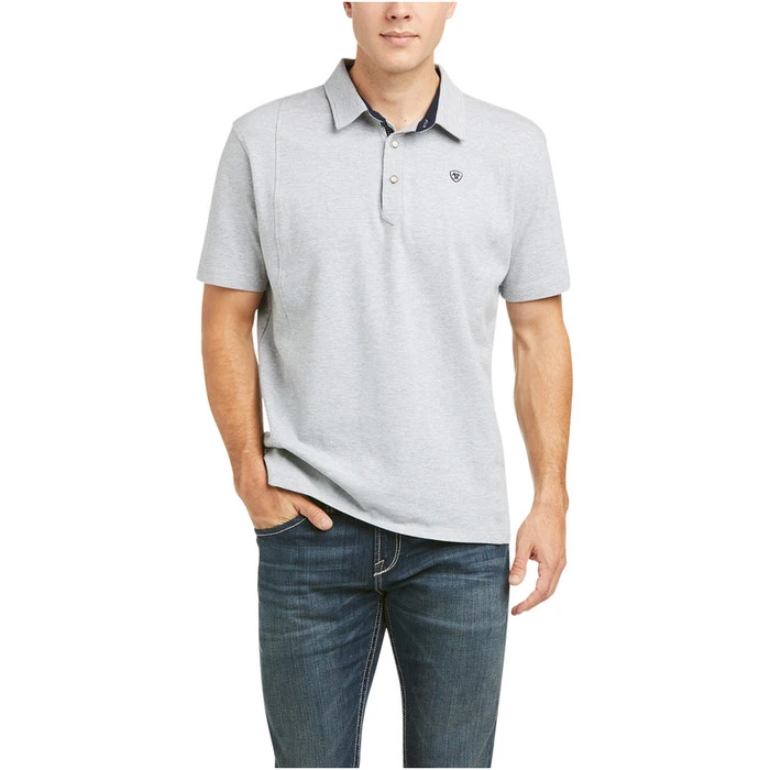2023 Ariat Mens Medal Button Polo 10035392 - Heather Grey 1 2023 Ariat Mens Medal Button Polo 10035392 - Heather Grey